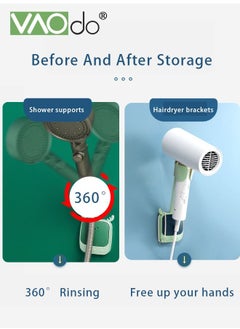 VAOdo 4PCS Universal Hair Dryer Holder and Shower Bracket Self No Punching 2PCS Adhesive Wall Mount Shower Head Connector and 2PCS Shower Head Connector  - Image 3