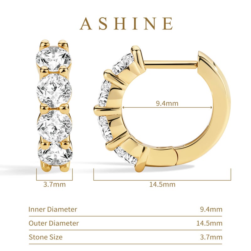 ASHINE Huggie Earrings for Women 14K Gold Plated 925 Sterling Silver Post Pave Cubic Zirconia Small Hoops Cuff Ear Rings Hypoallergenic Piercing Diamond Light Dainty Everyday (Gold, 14.5mm) - Image 5
