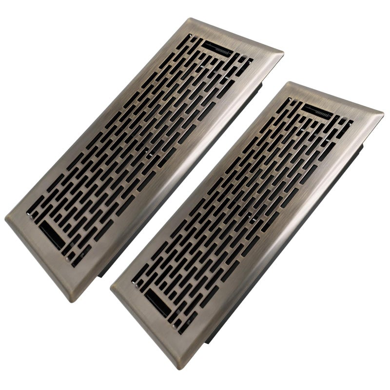 Howeall 4x10 Inches 2 Pack Heavy Duty Walkable Floor Register - Easy Adjust Air Supply Lever Decorative Floor Vent Covers - Boston Design Vent Covers for Home - Antique Brass - Image 1