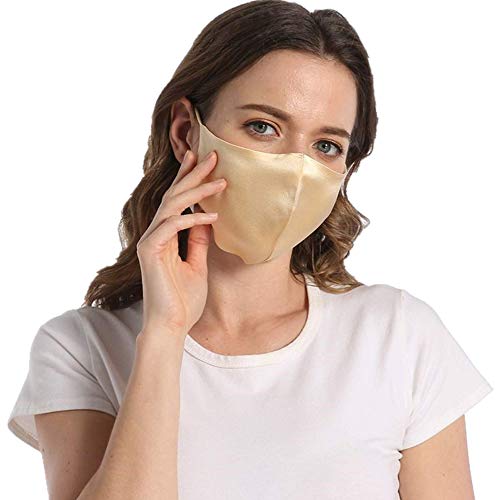 ROSEWARD 100% Silk Gold Face Mask for Women Adjustable Cooling with Filter Pocket-Gold - Image 1