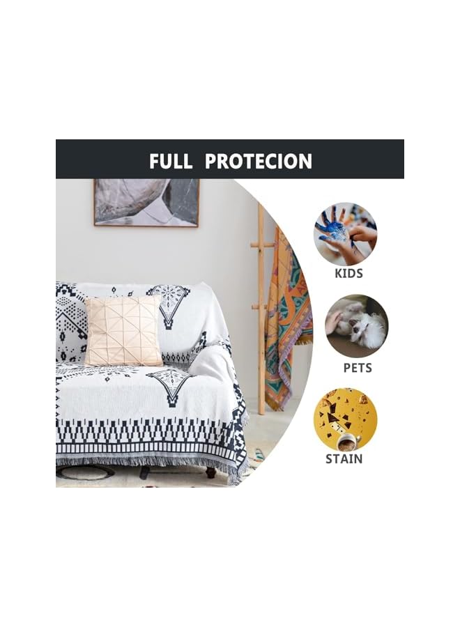 The Bros أغطية أريكة قابلة للعكس من منشفة للأريكة تغطي 3 مقاعد مع بطانية أريكة بوهيمية مع شرابات واقي للأريكة للحيوانات الأليفة والأطفال حجم كبير 180 * 260 سم (النمط 1، 180 * 260 سم) - Image 3