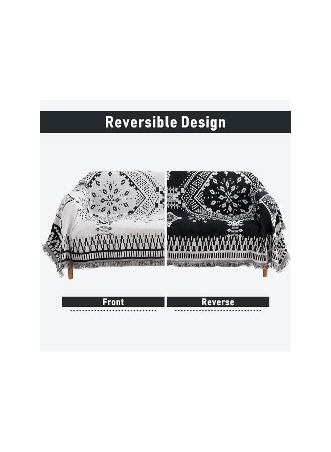 The Bros أغطية أريكة قابلة للعكس من منشفة للأريكة تغطي 3 مقاعد مع بطانية أريكة بوهيمية مع شرابات واقي للأريكة للحيوانات الأليفة والأطفال حجم كبير 180 * 260 سم (النمط 1، 180 * 260 سم) - Image 2