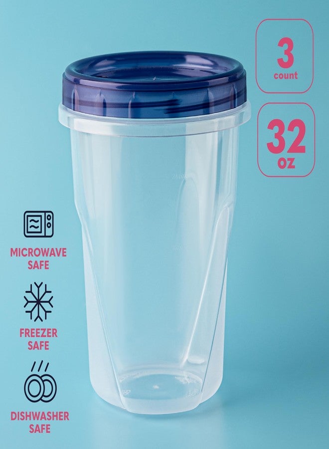 XpressPak Plastic Food Deli Containers with Twist Top Lids - (32 Oz) - [3 Pack] - Soup & Food Storage Containers Takeout To Go - Airtight Plastic Containers - Image 2