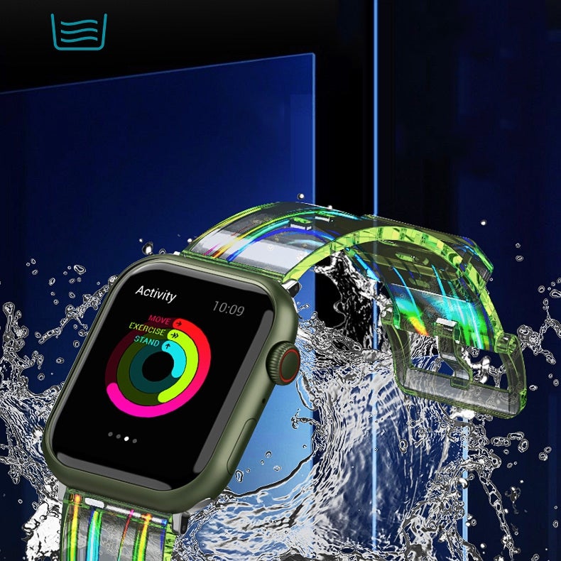 Colorful Transparent Silicone Watch Band For Apple Watch Ultra 49mm&Watch Ultra 2 49mm / Series 9&8&7 45mm / SE 3&SE 2&6&SE&5&4 44mm / 3&2&1 42mm(Green)