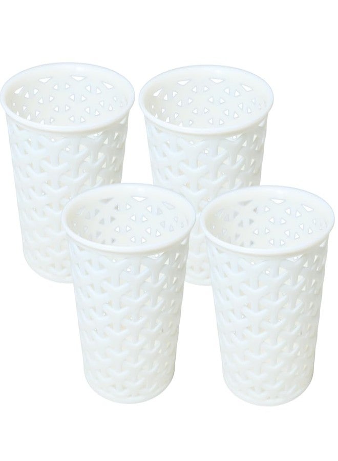 MORVI Linea Small Round Plastic Multipurpose Organizer For Kitchen, Bathroom, Salon, Office|Stationery,Cutlery,Pen,Makeup Brushes Holder|Hanging Toothbrush Stand |Pack Of 4 | WHITE - Image 1