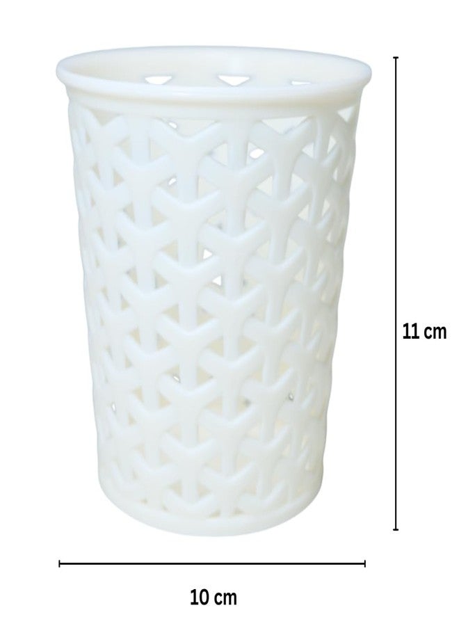 MORVI Linea Small Round Plastic Multipurpose Organizer For Kitchen, Bathroom, Salon, Office|Stationery,Cutlery,Pen,Makeup Brushes Holder|Hanging Toothbrush Stand |Pack Of 4 | WHITE - Image 3