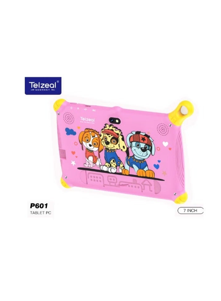 Telzeal P601 Kids Tablet Android 10.1, 7-Inch HD Screen, 6GB RAM + 128GB ROM, Parental Controls, Educational Games, Wi-Fi, 3000mAh Battery, Kid-Proof Case, Safe & Fun Learning – Pink - Image 1