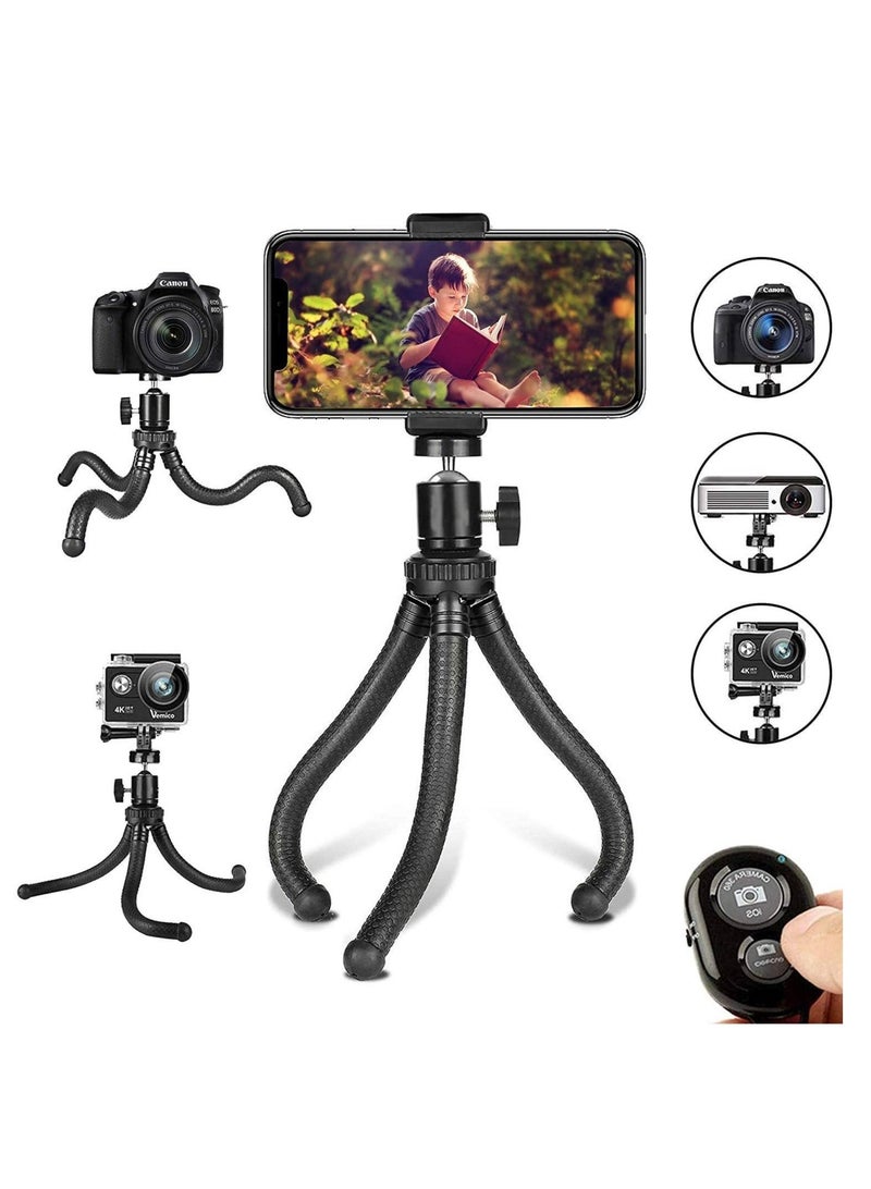 ELTRAZONE Phone Tripod, Flexible Cell Phone Tripod Adjustable Camera Stand Holder with Wireless Remote and Universal Clip 360° Rotating Mini Tripod Stand for iPhone, Samsung Android Phone, Sports Camera GoPro - Image 1