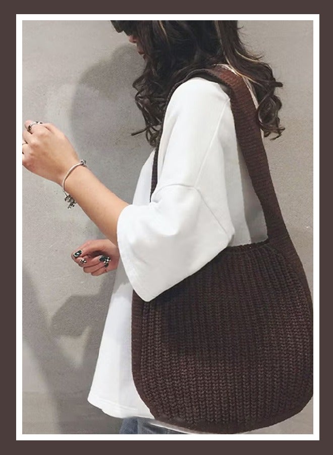 كان واي حقيبة نسائية من الحياكة ذات سعة كبيرة حقيبة كبيرة الحجم، حقيبة كتف بلون صلب - Image 1