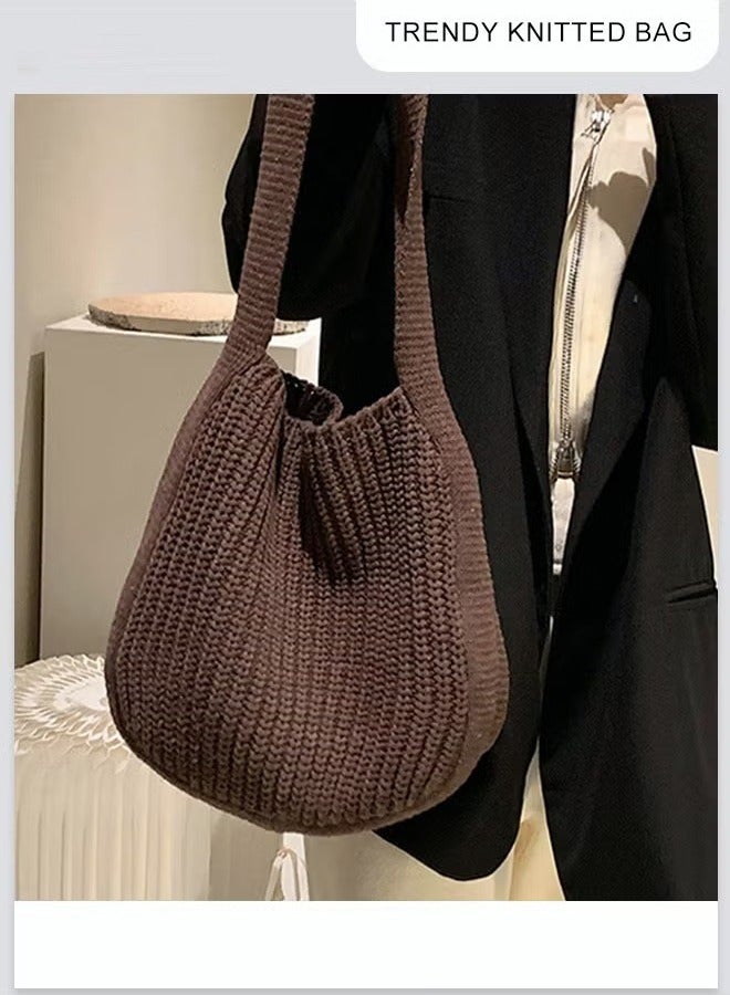 كان واي حقيبة نسائية من الحياكة ذات سعة كبيرة حقيبة كبيرة الحجم، حقيبة كتف بلون صلب - Image 2