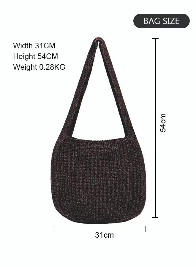 كان واي حقيبة نسائية من الحياكة ذات سعة كبيرة حقيبة كبيرة الحجم، حقيبة كتف بلون صلب - Image 3
