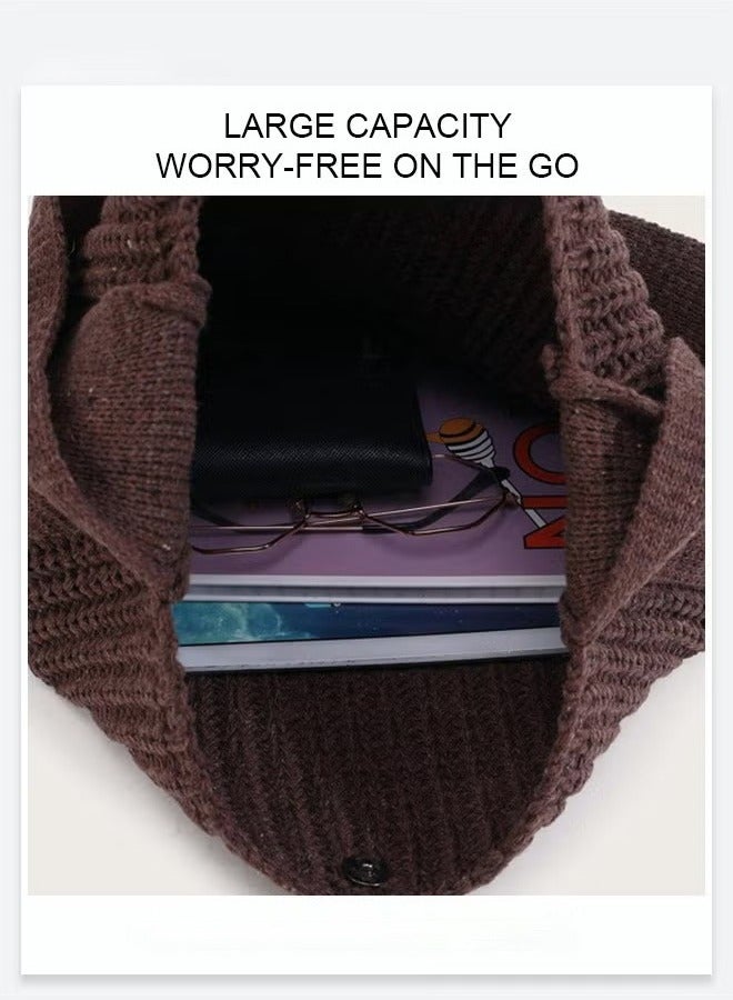 كان واي حقيبة نسائية من الحياكة ذات سعة كبيرة حقيبة كبيرة الحجم، حقيبة كتف بلون صلب - Image 4