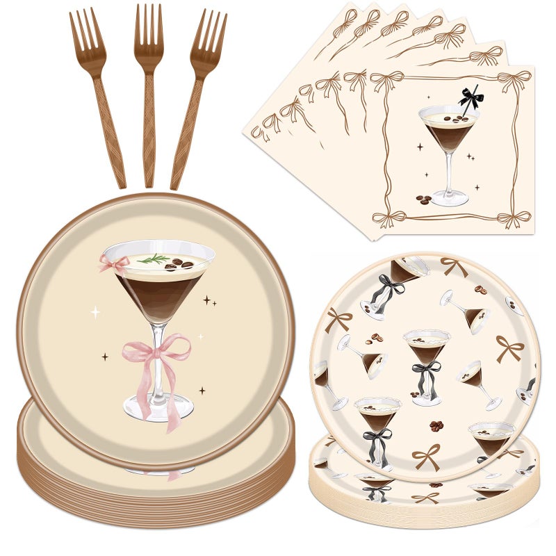 Gameza Espresso Martini Birthday Decor - 96PCS A Tiny Bit Older Paper Plates and Napkins, Disposable Tableware Decoration Espresso Martini Bar Themed Forks Supplies, Serve 24 - Image 1