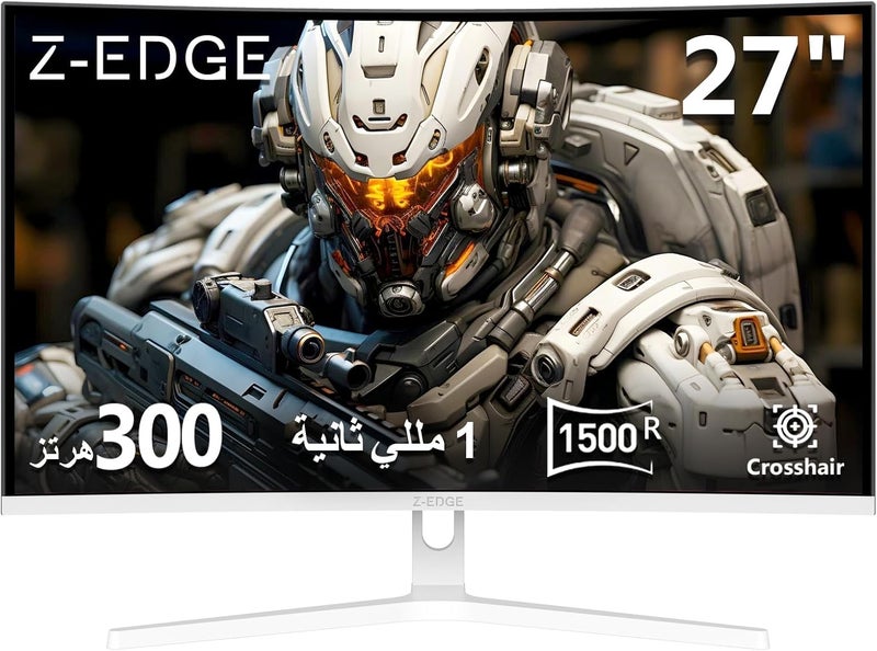 Z Z-Edge شاشة ألعاب منحنية Z-EDGE بحجم 27 بوصة - دقة عالية كاملة 16:9 (1920x1080)، معدل تحديث 300 هرتز، زمن استجابة 1 مللي ثانية، شاشة LED بدون إطار، تقنية AMD FreeSync Premium - منافذ DisplayPort وHDMI، اللون أبيض: UG27H - Image 1