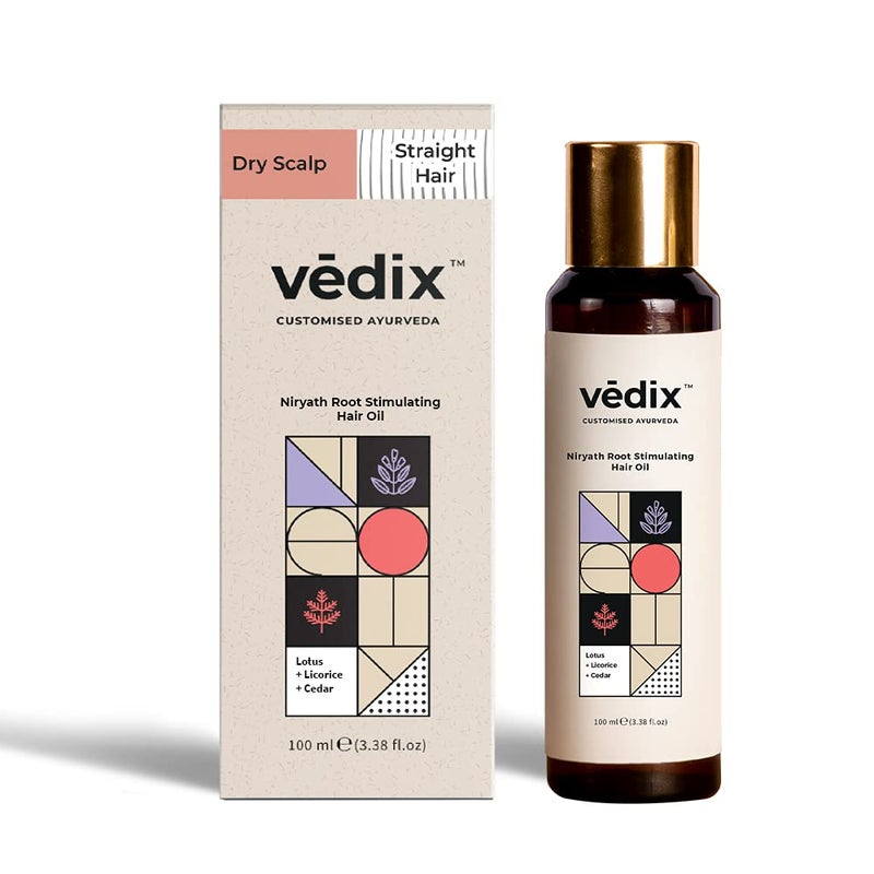 Vedix Niryath Root Stimulating Ayurvedic Hair Oil | Hair Growth With Lotus + Licorice + Cedar - Customized Anti Hair Fall Control Oil - 100ml - Image 1