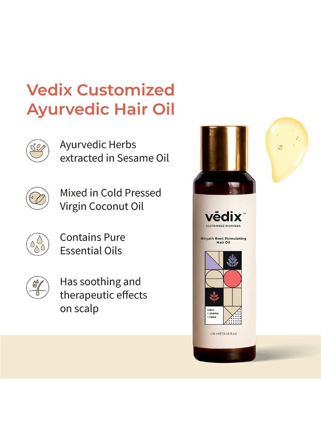 Vedix Niryath Root Stimulating Ayurvedic Hair Oil | Hair Growth With Lotus + Licorice + Cedar - Customized Anti Hair Fall Control Oil - 100ml - Image 2