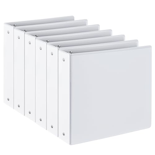 SUIN 2-inch 3 Ring Binder with 2 Interior Pockets, Heavy Duty 2'' Binders Holds US Letter Size 8.5'' x 11'' Paper - Versatile Binders for Office, Home, and School Use, 6 Pack (White) - Image 1