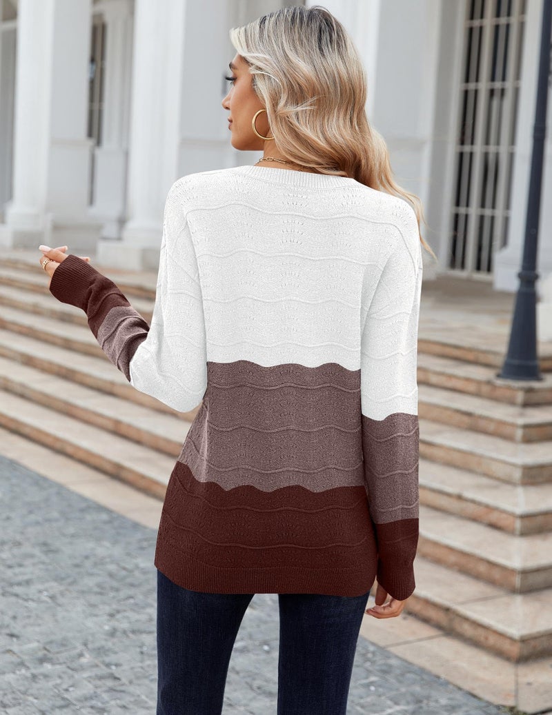 Zeagoo Fall Sweaters for Women 2025 Long Sleeve V-Neck Lightweight Crochet Pullover Sweater Loose Business Casual Shirts - Image 5