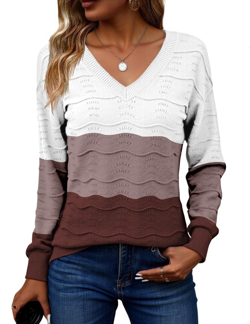 Zeagoo Fall Sweaters for Women 2025 Long Sleeve V-Neck Lightweight Crochet Pullover Sweater Loose Business Casual Shirts - Image 1