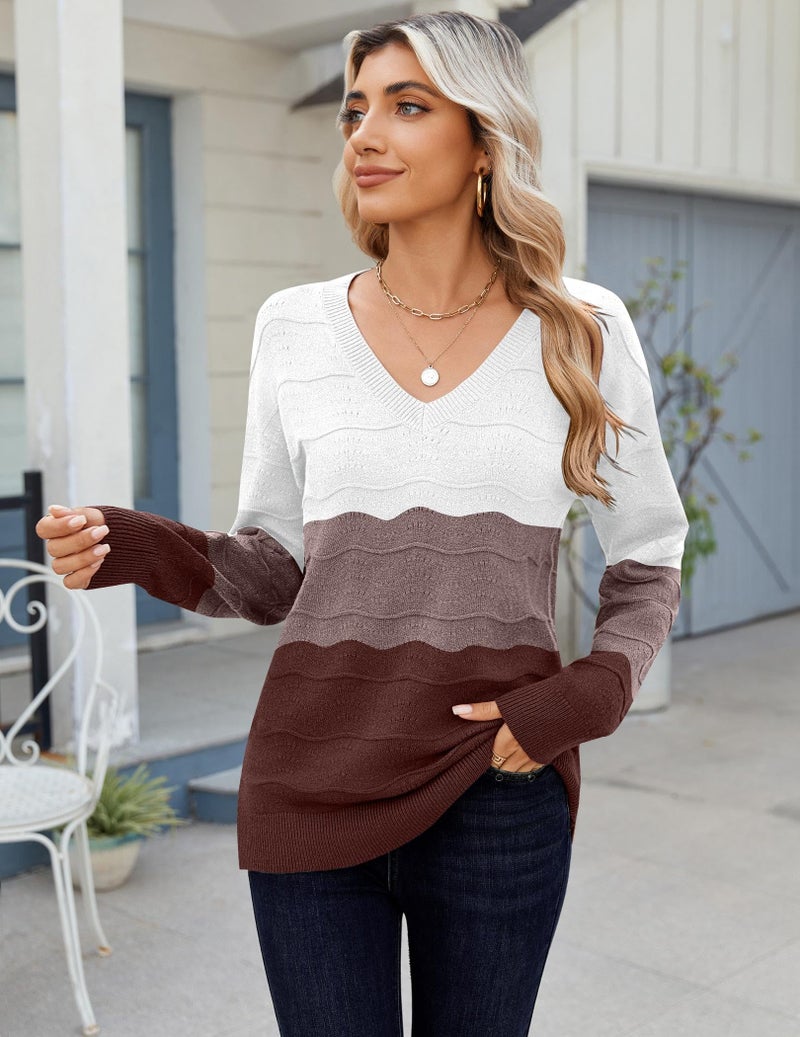 Zeagoo Fall Sweaters for Women 2025 Long Sleeve V-Neck Lightweight Crochet Pullover Sweater Loose Business Casual Shirts - Image 2