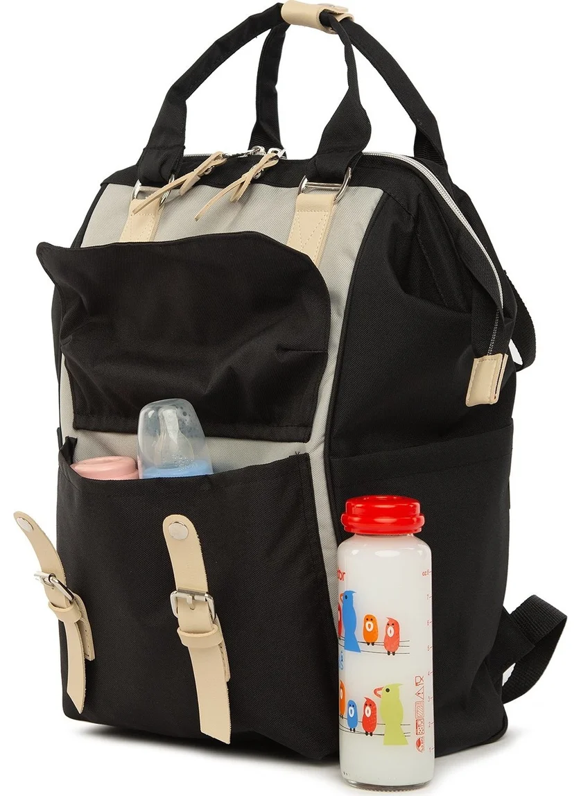 Bagmori Black Pocketed Mother Baby Bag with Logo
