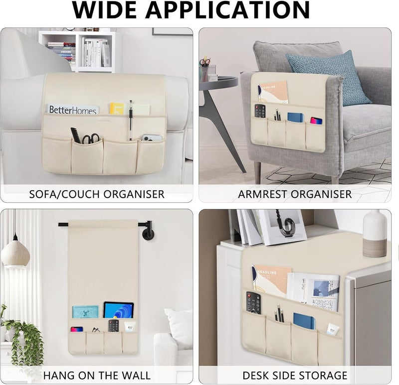 WETRBWEH Remote Control Holder for Armchair Caddy，Couch Caddy Organizer TV Remote Holder for Bed Storage 5 Pockets，Remote Caddy Bedside Organizer Bedside Table Organizer (Beige, 35''x18'') - Image 5