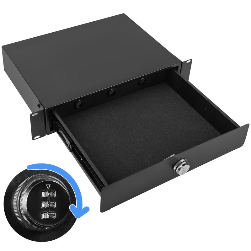 Eastrexon 2U Rack Mount Drawer, Server Rack Drawer w/Combination Lock & Foam Pad, Powder Coated Locking Rack Drawer for 19 Inch Network Equipment/Server/DJ/AV Racks, Cabinets and Enclosures - Image 1