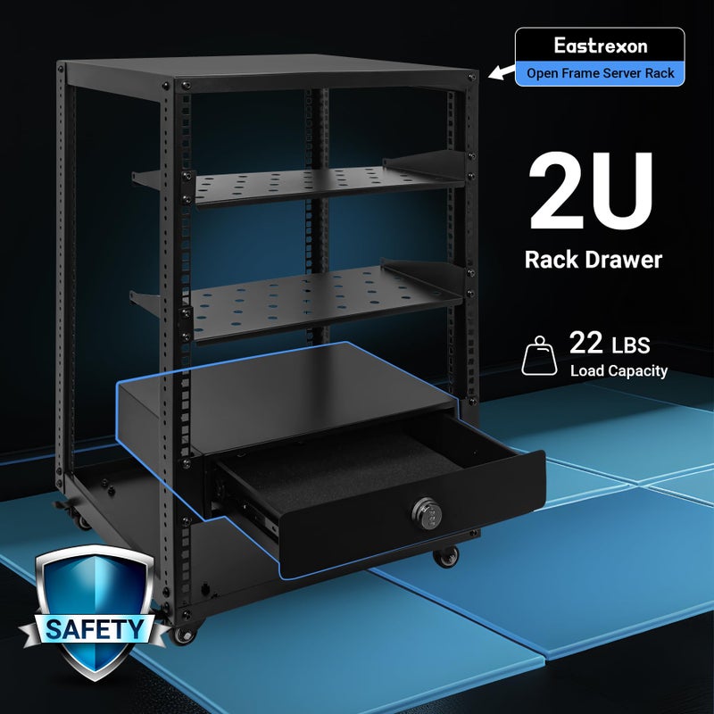 Eastrexon 2U Rack Mount Drawer, Server Rack Drawer w/Combination Lock & Foam Pad, Powder Coated Locking Rack Drawer for 19 Inch Network Equipment/Server/DJ/AV Racks, Cabinets and Enclosures - Image 3