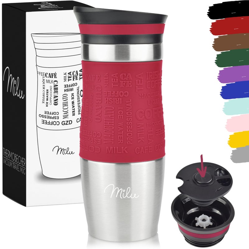 Milu Travel Mug 370ml 450ml  Insulated Coffee Cup to go  100 Leak Proof  Stainless Steel Drinking Mug  Car Mug Double Wall Insulation Thermo Coffee Flask Red 370ml
