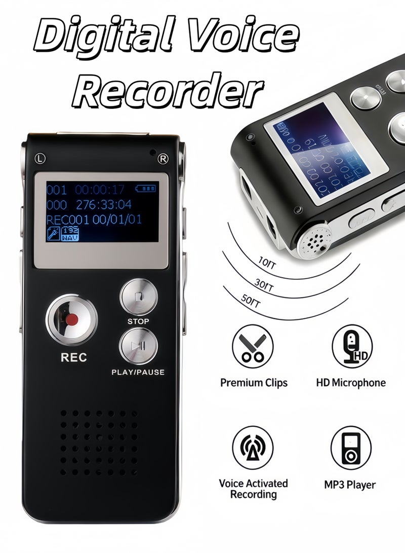 XiuWoo Digital Voice Recorder 64GB,USB Rechargeable,WAV/MP3 Tape Recorder,Upgraded Small Tape Recorder Device,Activated Recorder with MP3,Playback & Noise Reduction,HD Stereo,for Crystal Clear HD Audio Portable Dictaphone,Lectures Meetings(Black) - Image 1