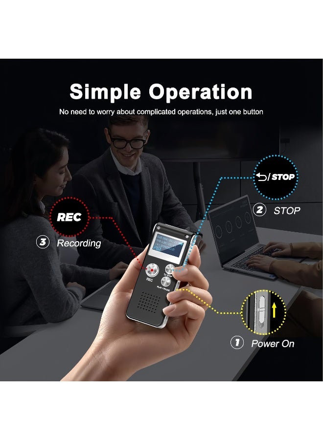 XiuWoo Digital Voice Recorder 64GB,USB Rechargeable,WAV/MP3 Tape Recorder,Upgraded Small Tape Recorder Device,Activated Recorder with MP3,Playback & Noise Reduction,HD Stereo,for Crystal Clear HD Audio Portable Dictaphone,Lectures Meetings(Black) - Image 3