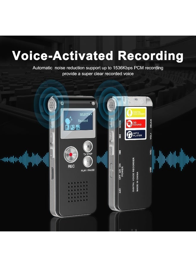 XiuWoo Digital Voice Recorder 64GB,USB Rechargeable,WAV/MP3 Tape Recorder,Upgraded Small Tape Recorder Device,Activated Recorder with MP3,Playback & Noise Reduction,HD Stereo,for Crystal Clear HD Audio Portable Dictaphone,Lectures Meetings(Black) - Image 4