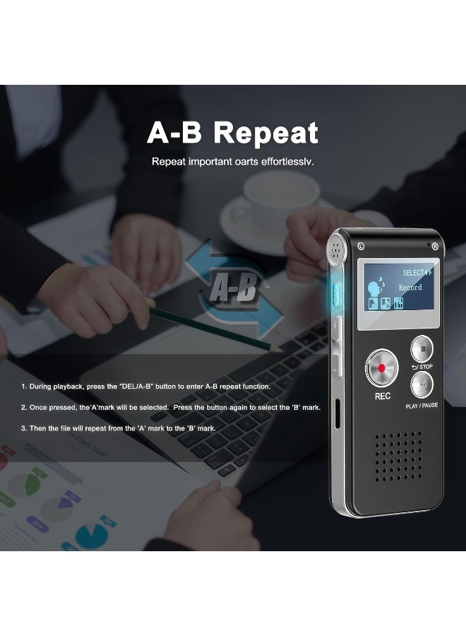 XiuWoo Digital Voice Recorder 64GB,USB Rechargeable,WAV/MP3 Tape Recorder,Upgraded Small Tape Recorder Device,Activated Recorder with MP3,Playback & Noise Reduction,HD Stereo,for Crystal Clear HD Audio Portable Dictaphone,Lectures Meetings(Black) - Image 5