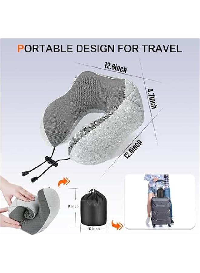 HOOKOR Neck Pillow for Travel, Memory Foam Travel Pillow with Hood, Adult Airplane Pillow for Head Rest Neck Support, Portable Pillow for Office Cars Trains Long Flights Sleeping (Grey) - Image 3
