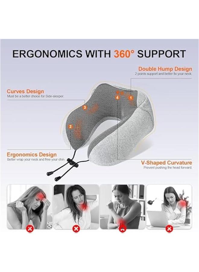 HOOKOR Neck Pillow for Travel, Memory Foam Travel Pillow with Hood, Adult Airplane Pillow for Head Rest Neck Support, Portable Pillow for Office Cars Trains Long Flights Sleeping (Grey) - Image 4