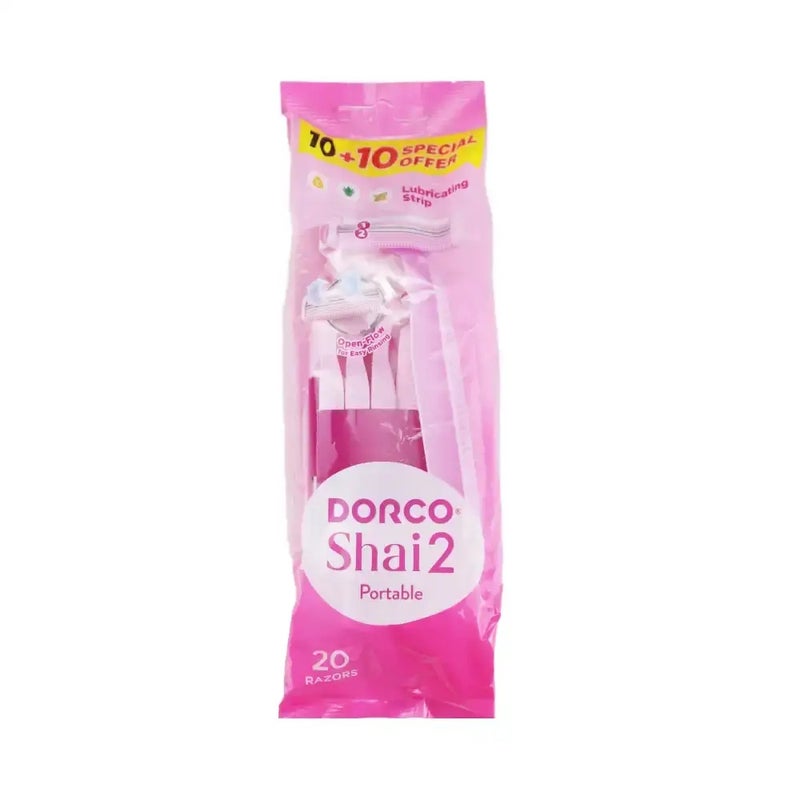 Dorco Shali 2 Layer Portable Disposable Razor, Pack of 20 Pcs - Image 1