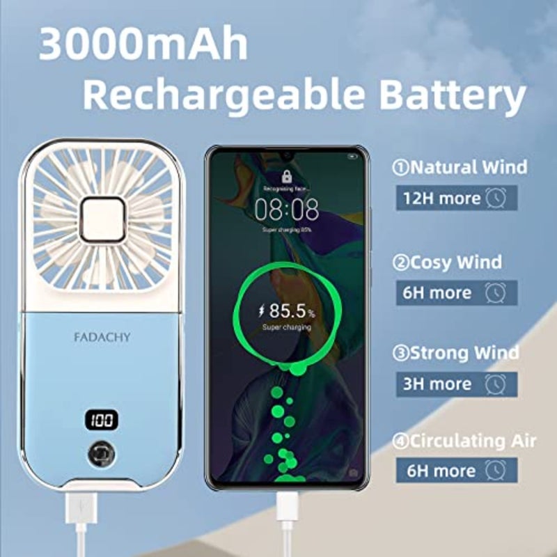Portable Fan Rechargeable, Mini Handheld Fan 3000mAh Battery Operated Small Desk Fan for Office Outdoor Indoor - Image 4