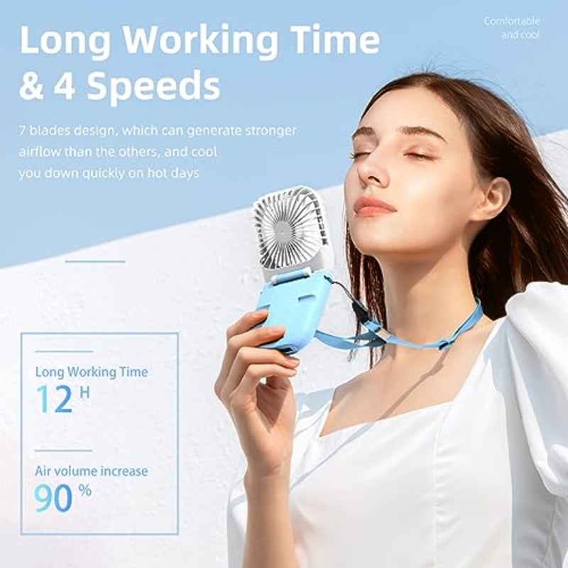 Portable Fan Rechargeable, Mini Handheld Fan 3000mAh Battery Operated Small Desk Fan for Office Outdoor Indoor - Image 3
