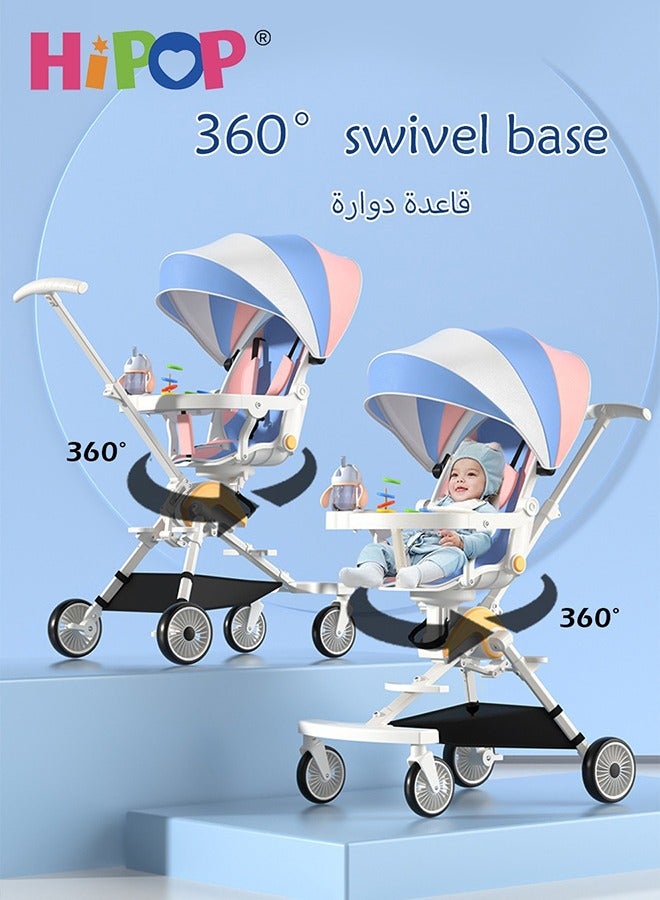 HIPOP 2 In 1 Stroller for Infant and Kids,with Food Tray and Two Ways Rotating Seat,High Carbon Steel Sturdy Design,One Step Folding Baby Stroller - Image 4
