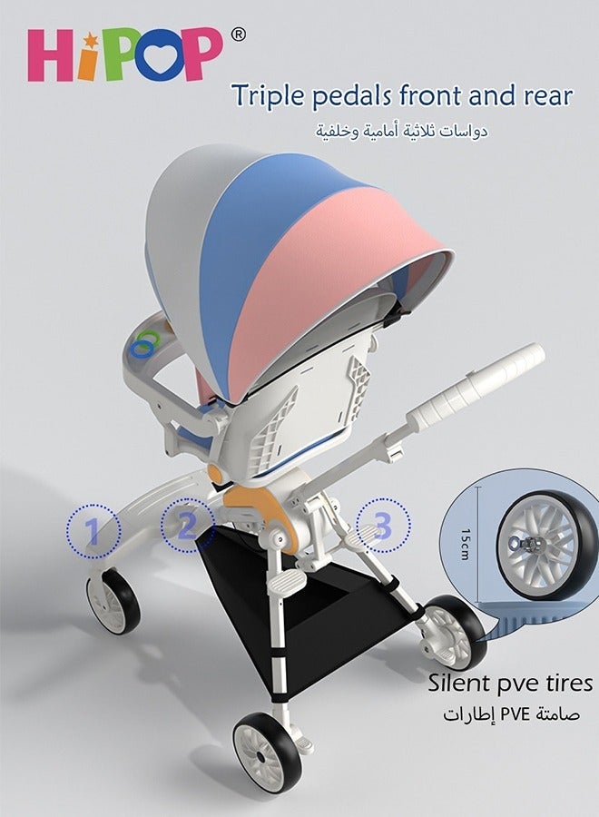 HIPOP 2 In 1 Stroller for Infant and Kids,with Food Tray and Two Ways Rotating Seat,High Carbon Steel Sturdy Design,One Step Folding Baby Stroller - Image 2