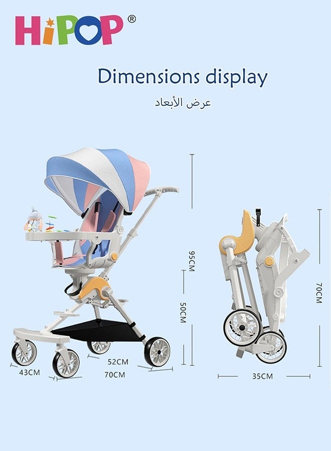 HIPOP 2 In 1 Stroller for Infant and Kids,with Food Tray and Two Ways Rotating Seat,High Carbon Steel Sturdy Design,One Step Folding Baby Stroller - Image 5