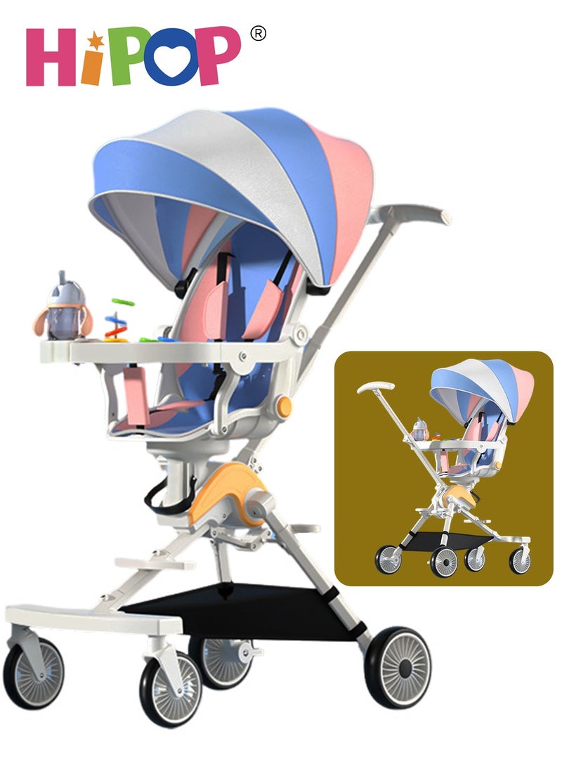 HIPOP 2 In 1 Stroller for Infant and Kids,with Food Tray and Two Ways Rotating Seat,High Carbon Steel Sturdy Design,One Step Folding Baby Stroller - Image 1