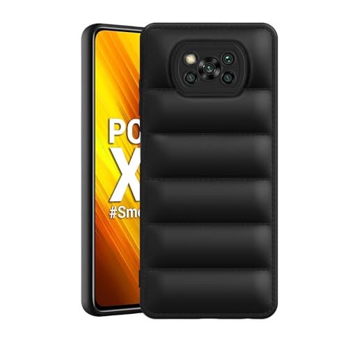 Plus Puffer Case Camera Protection Soft Back Cover for Poco X3 | Poco X3 Pro - Black - Image 1