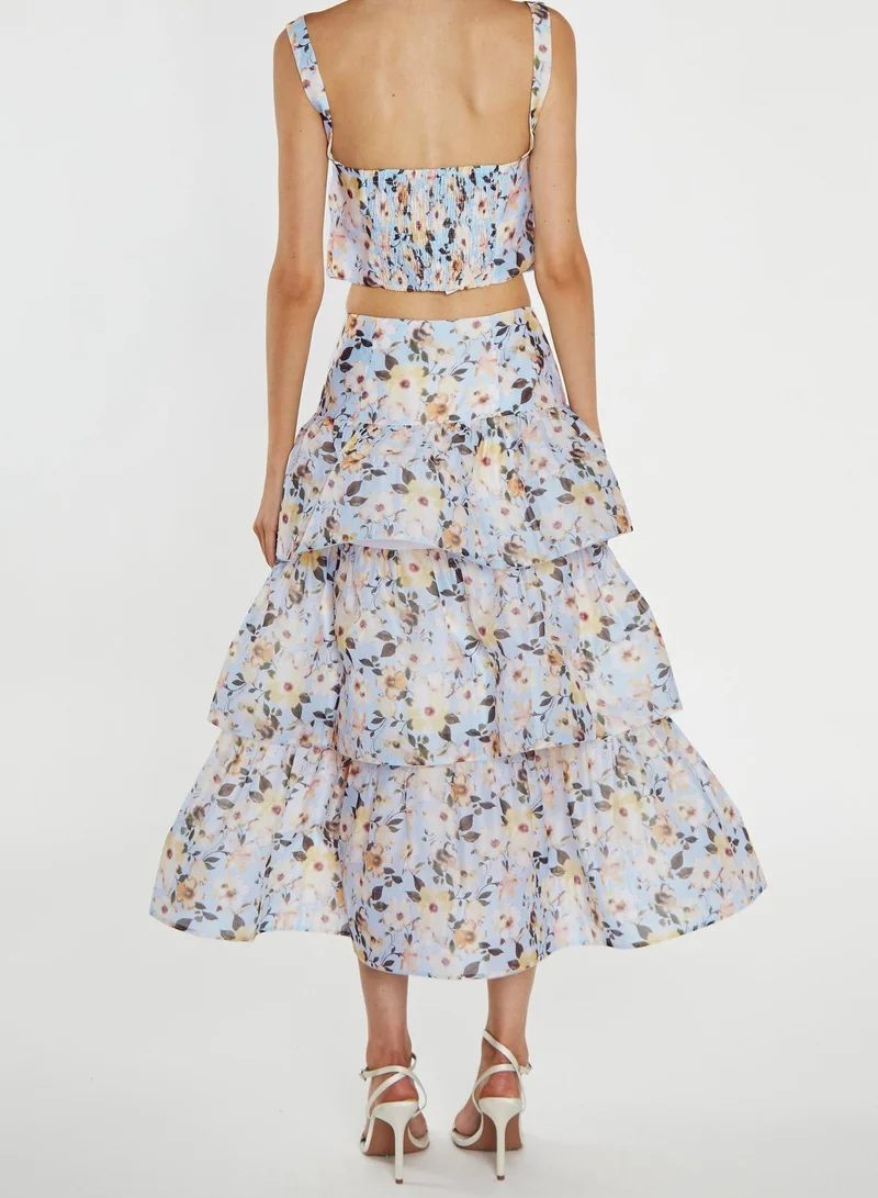 ترو ديكادينس Maisie Co-ord Pale-Blue Flower Organza Wrap Bust Crop-Top