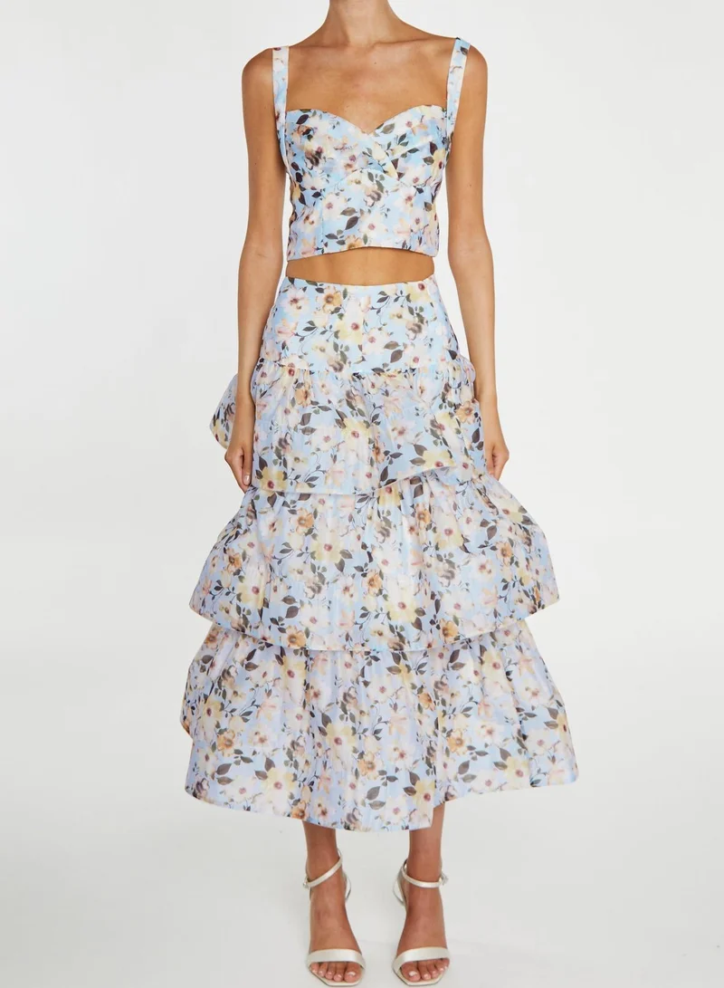 ترو ديكادينس Maisie Co-ord Pale-Blue Flower Organza Wrap Bust Crop-Top