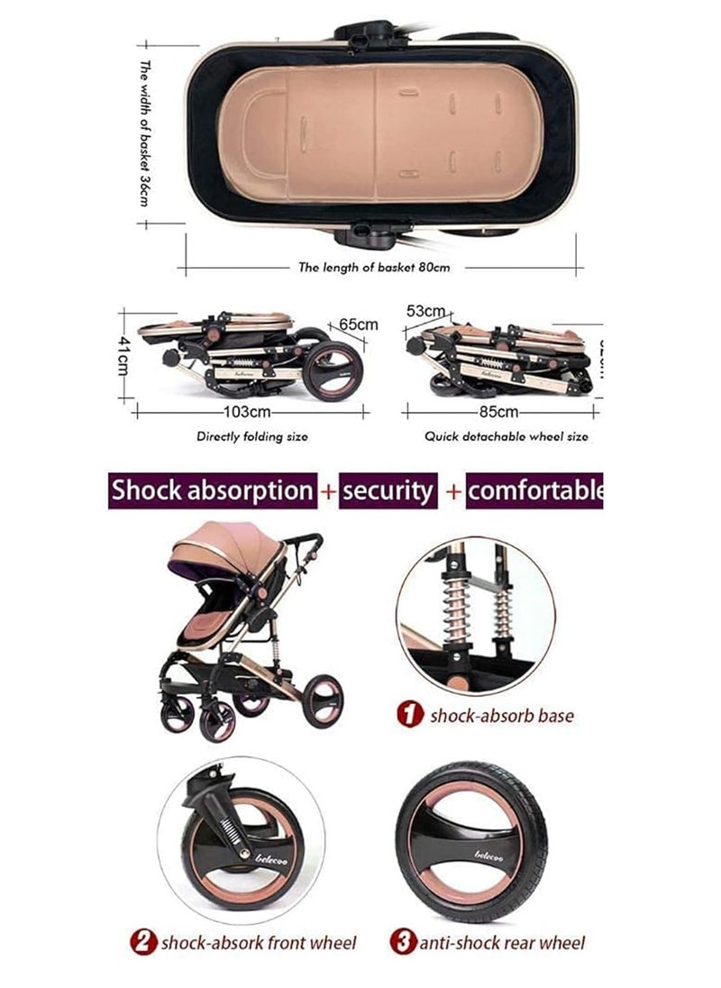 Generic Baby Stroller with Canopy Baby Bassinet Stroller Infant 3 in 1 Stroller with Reversible Seat with Rubber Wheel and Good Shock absorption  - Image 3