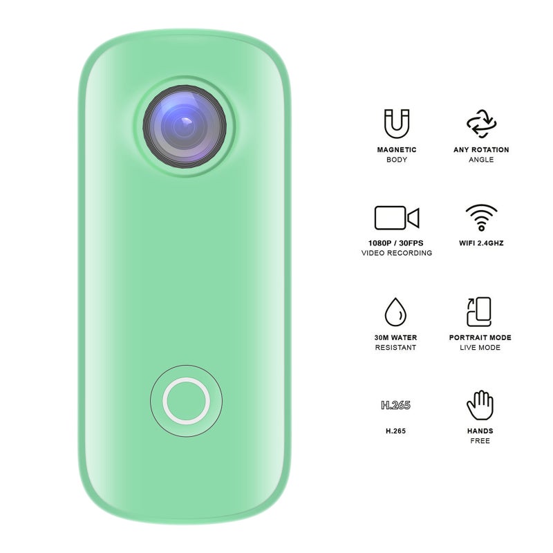 SJCAM C100 Mini Action Camera 1080P/30fps Digital Video Camera 30M Waterproof Magnetic Body Built-in Battery WiFi Connection APP Sharing with Waterproof Case Back Clip Lanyard - Image 1