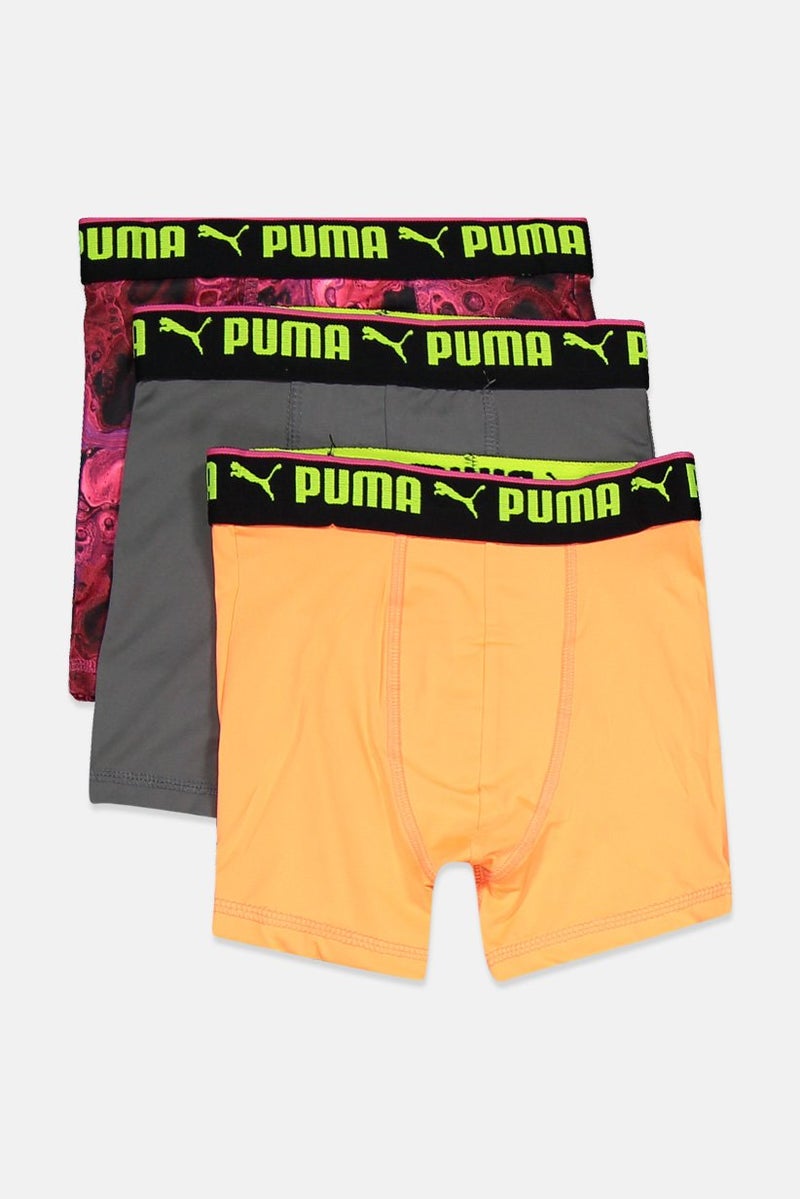 PUMA Kids Boy 3 Pcs Sports Style Multi Print Boxer Brief, Grey  - Image 1