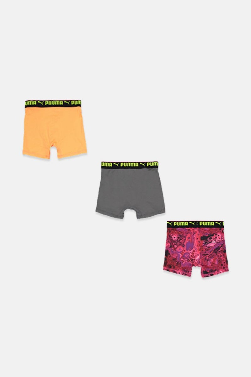 PUMA Kids Boy 3 Pcs Sports Style Multi Print Boxer Brief, Grey  - Image 2