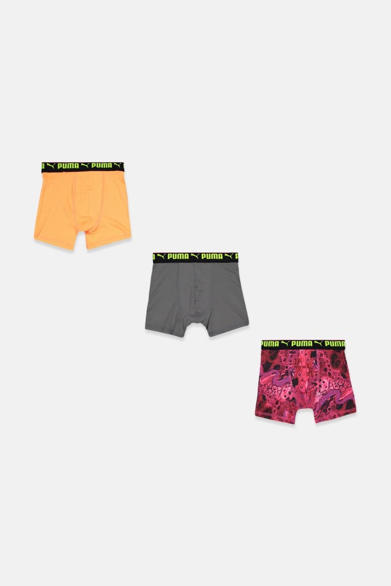 PUMA Kids Boy 3 Pcs Sports Style Multi Print Boxer Brief, Grey  - Image 3